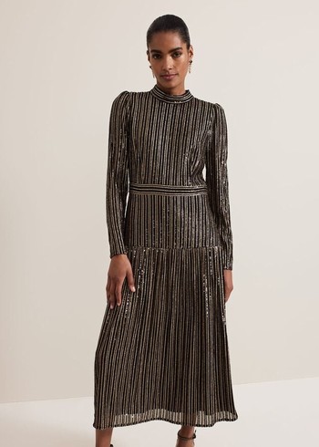 Phase Eight Gloria Sequin Stripe Dress Black/Multicolor USA | 3820476-EP